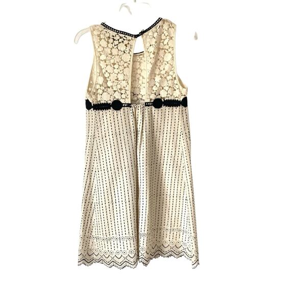 Diane Samandi Ivory Cream Black Eyelet Embroidered Lace Mini Dress size small - Picture 5 of 7